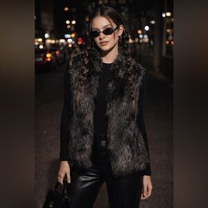 BB Dakota‎ Faux Fur Vest XS Black Brown Shaggy Chic — Could fit S and M sizes